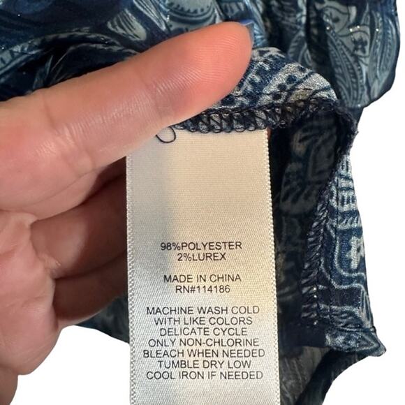 Frye & Co Blue Floral Ruffle Long Sleeve Dressy Button Down Blouse Women Sz XXL - Picture 10 of 10